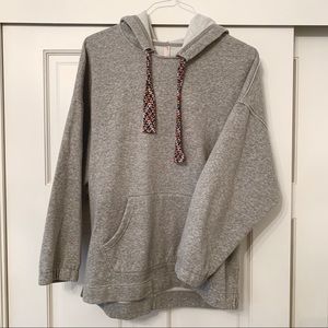 Grey Hoodie with Rainbow Knit Drawstring